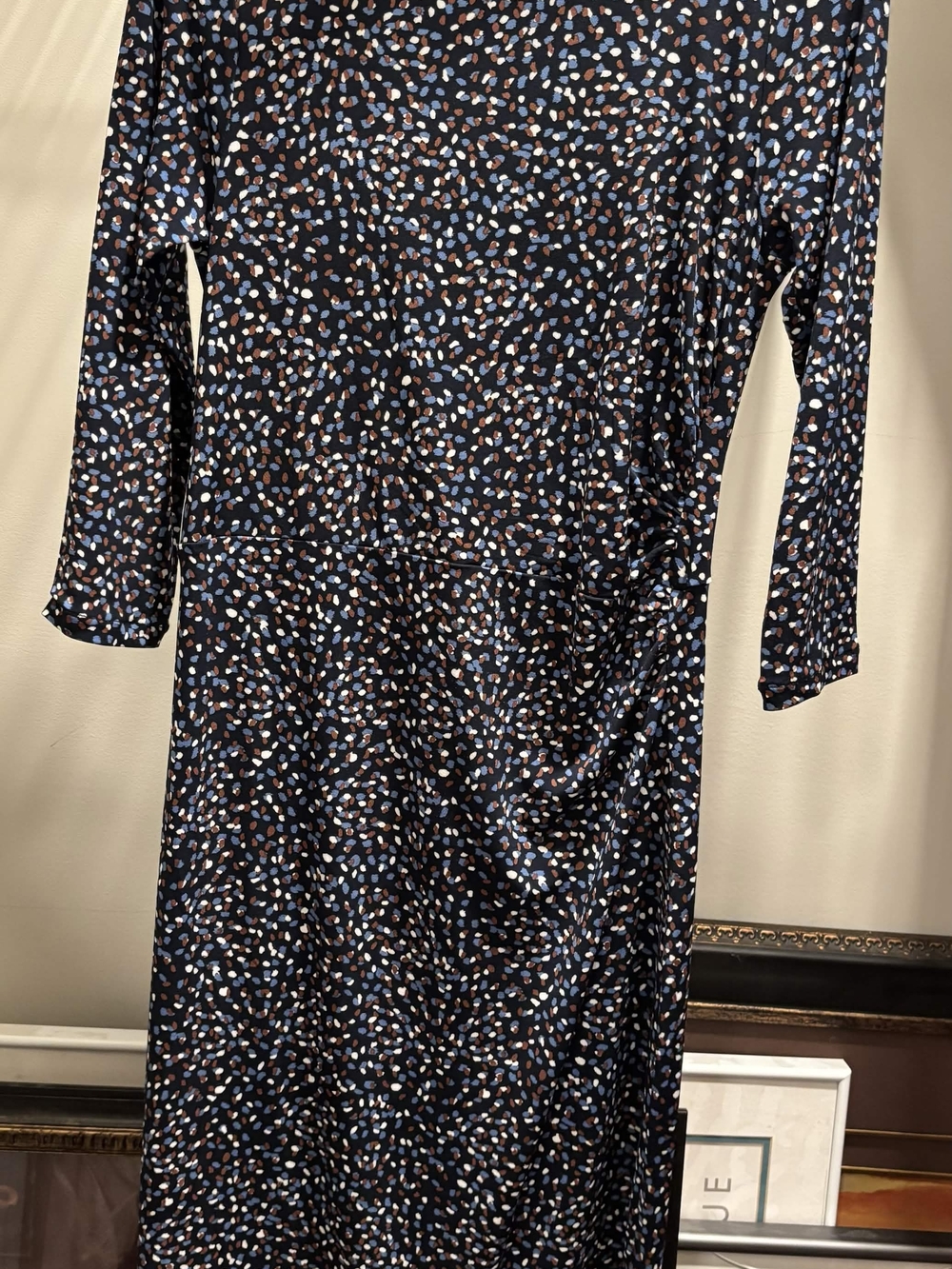 Ann Taylor Navy Blue Long Sleeve Printed Midi Dress